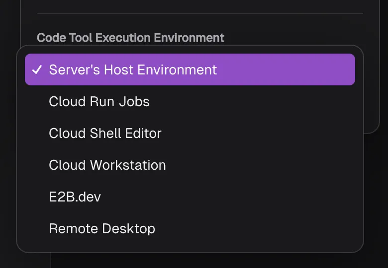 Selection dialog for the execution providers available to use as code execution backends.