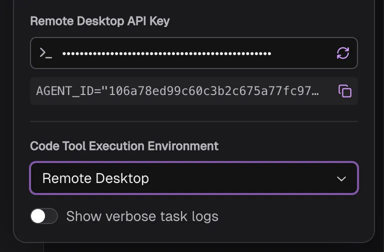 Remote Desktop execution provider selected in the Execution Provider settings.